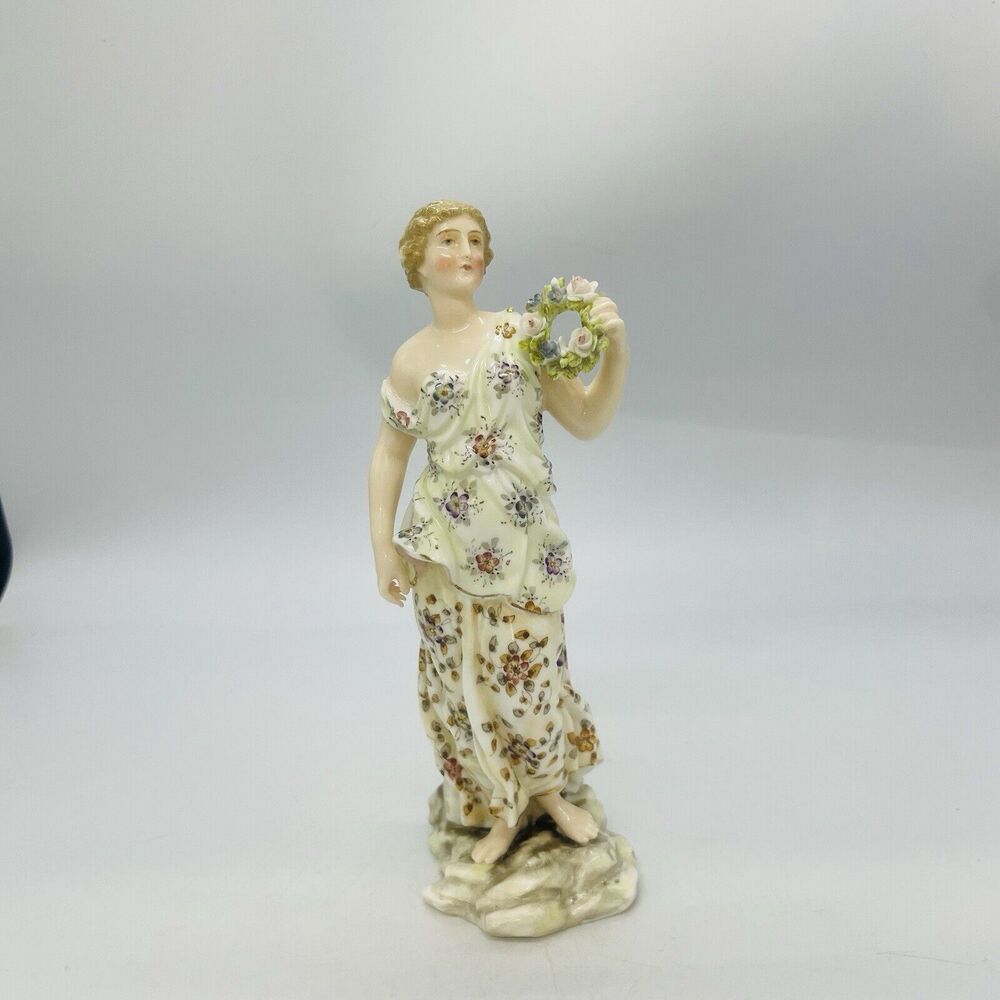 Germany Georgian Volkstedt Porcelain Figurine Women Crown 1800s Antique
